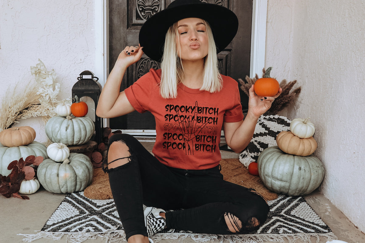 Spooky bitch with skull hand BLACK screen print transfer