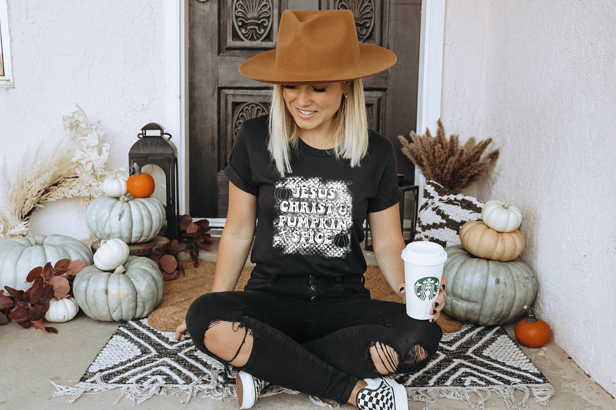 Jesus Christ & pumpkin spice WHTIE screen print transfer