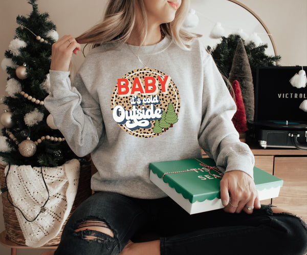 Baby it's cold outside CIRCLE with leopard 1080 DTF TRANSFER
