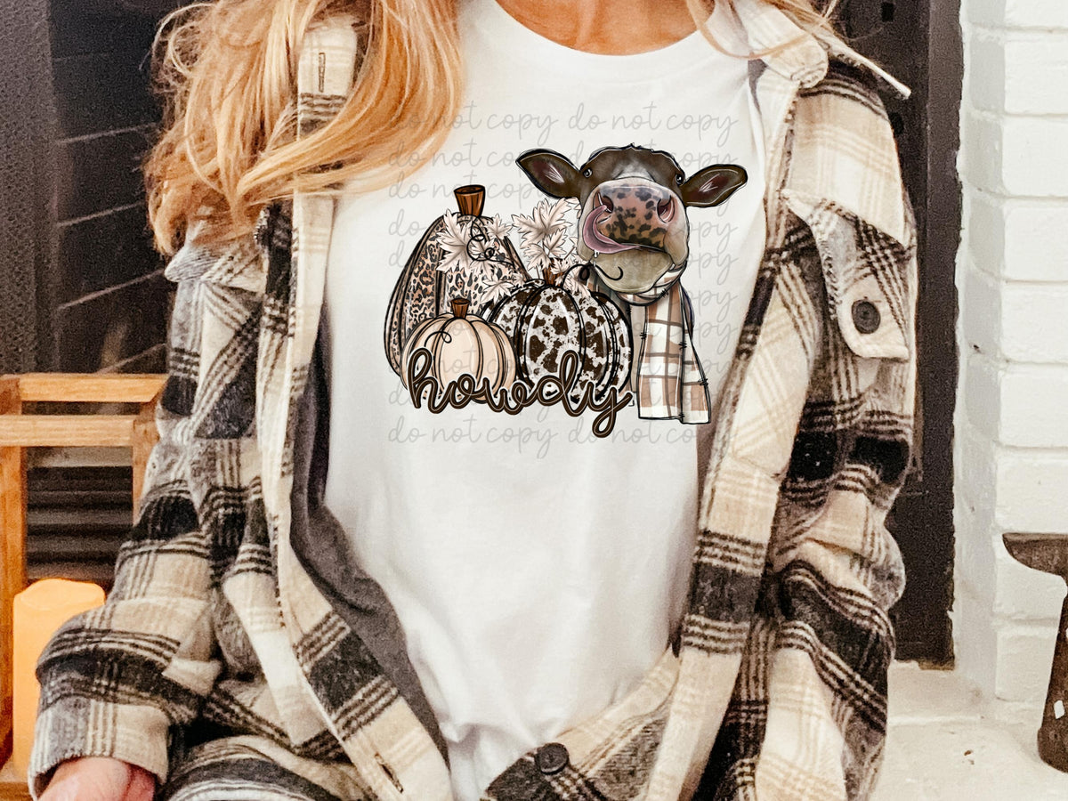Howdy with cow and animal print pumpkins 8251 DTF TRANSFER