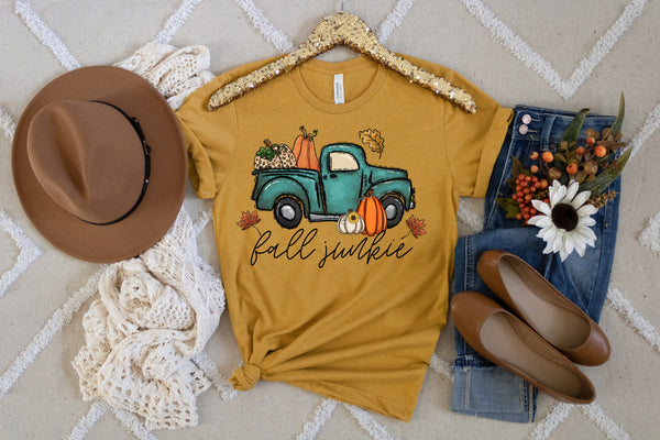 Fall junkie with teal truck 8349 DTF TRANSFER