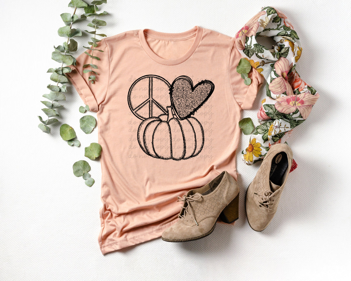 Peace love pumpkin BLACK screen print transfer