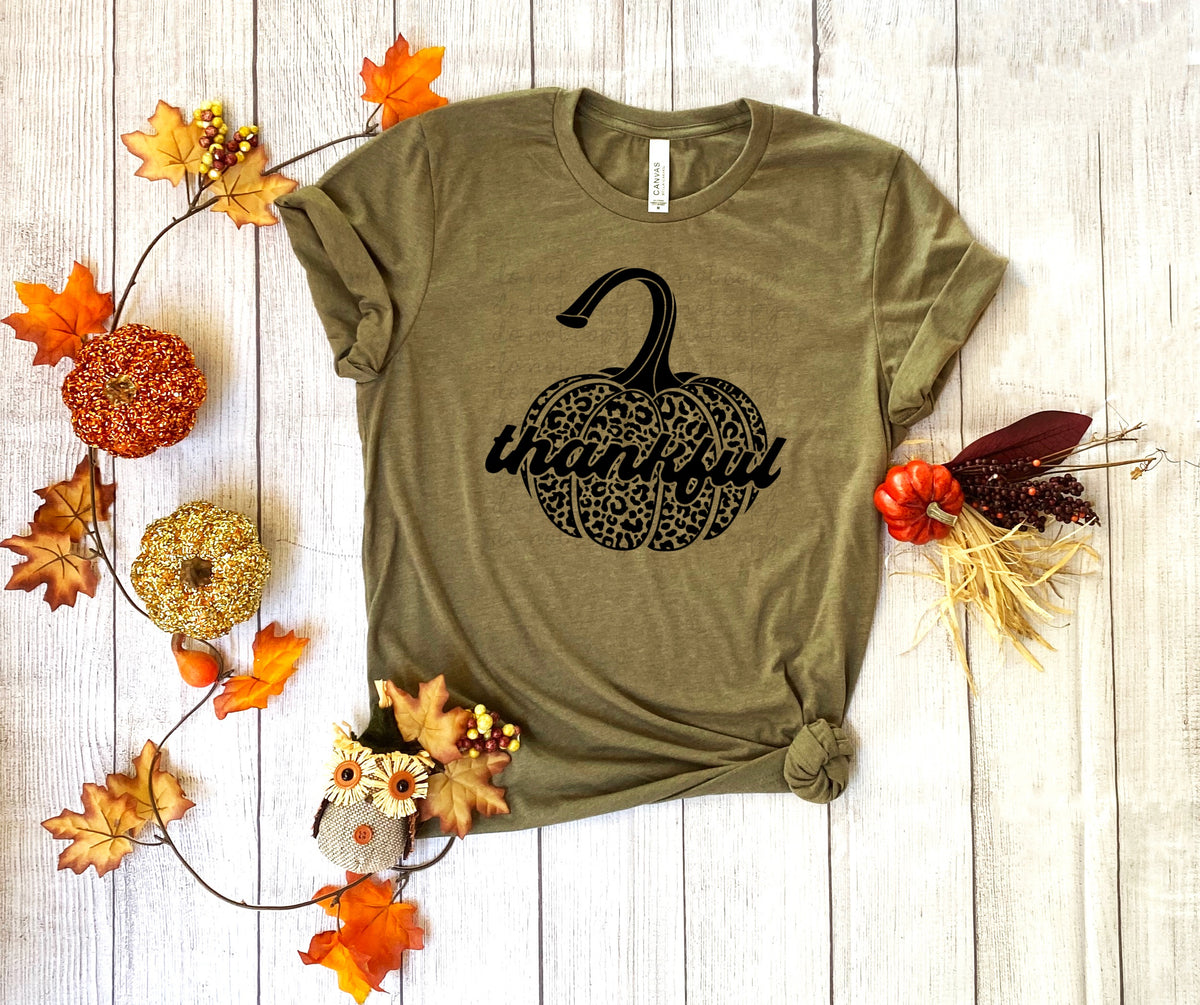 Thankful leopard pumpkin BLACK screen print transfer