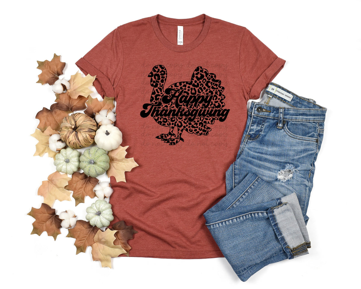 Happy Thanksgiving leopard turkey BLACK screen print transfer