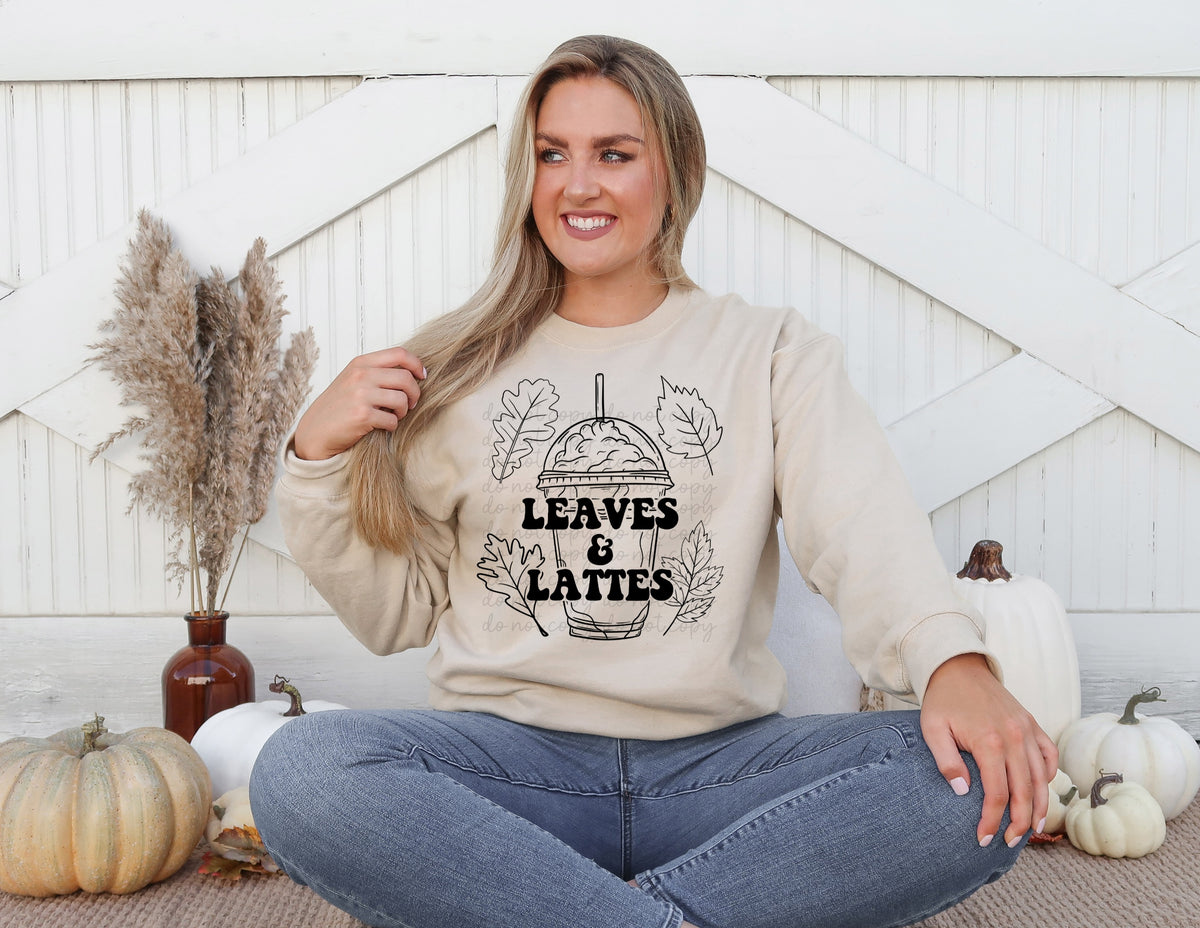 Leaves and lattes BLACK screen print transfer