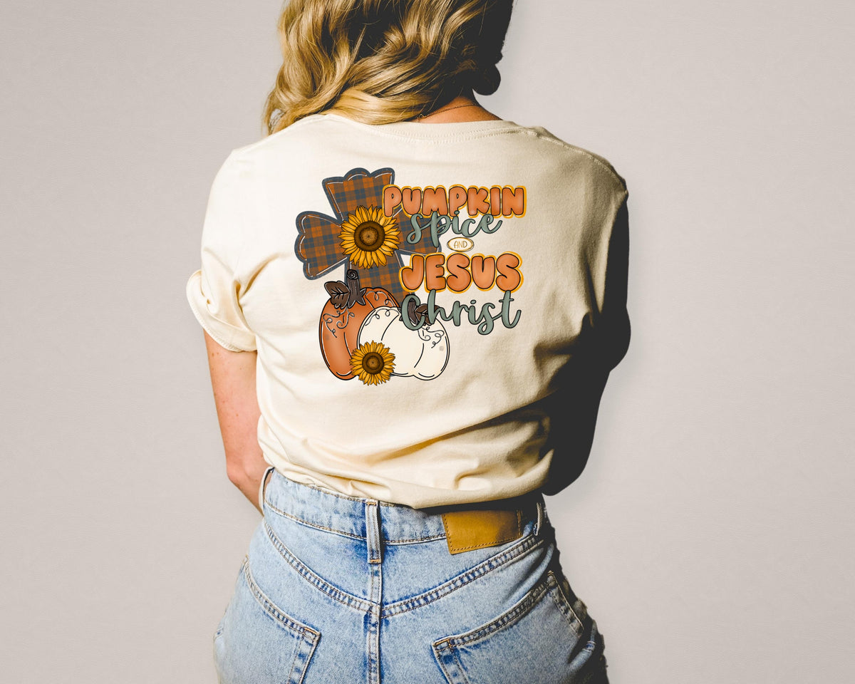 Pumpkin spice and Jesus Christ (fall cross/pumpkins/sunflowers) 136 DTF TRANSFER