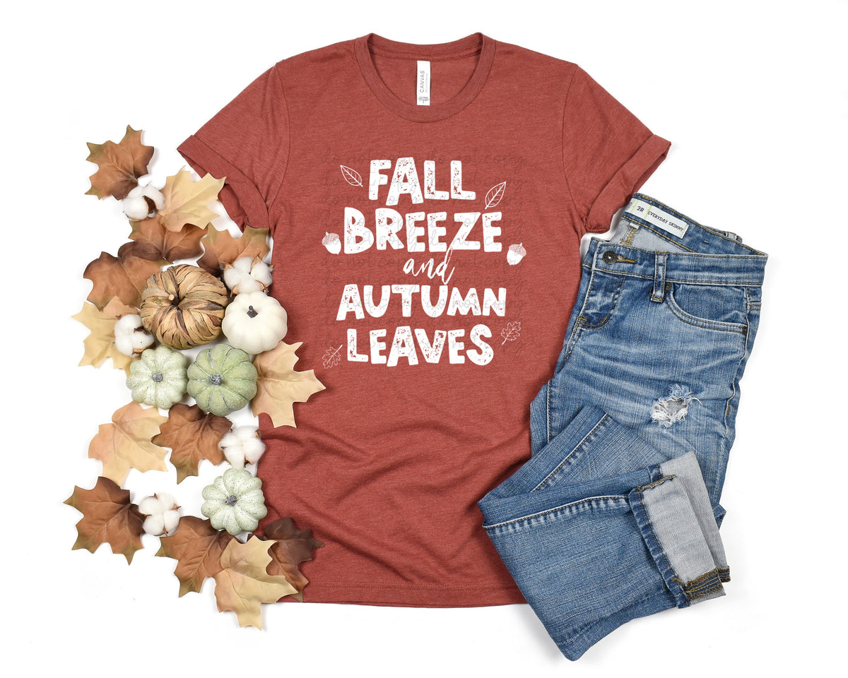 Fall breeze and autumn leaves WHITE  screen print transfer