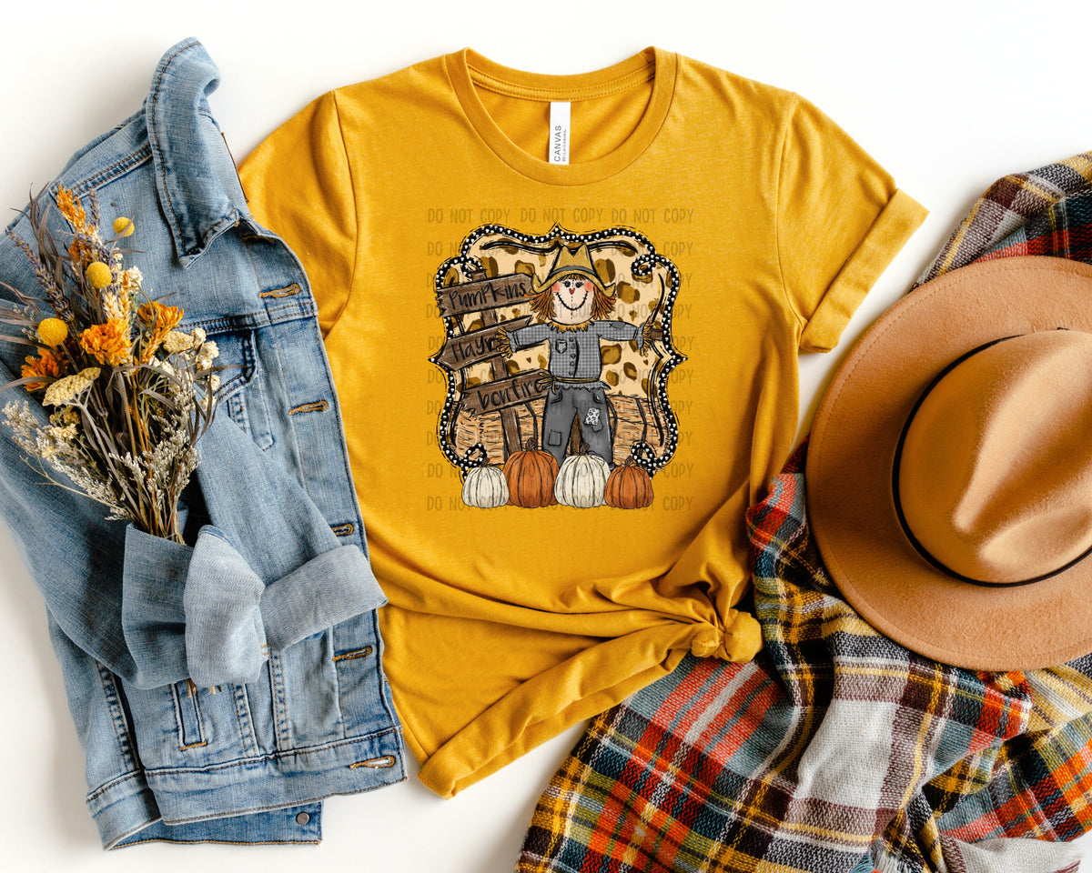 Pumpkins hayrides bonfires with scare crow 112154 DTF TRANSFER