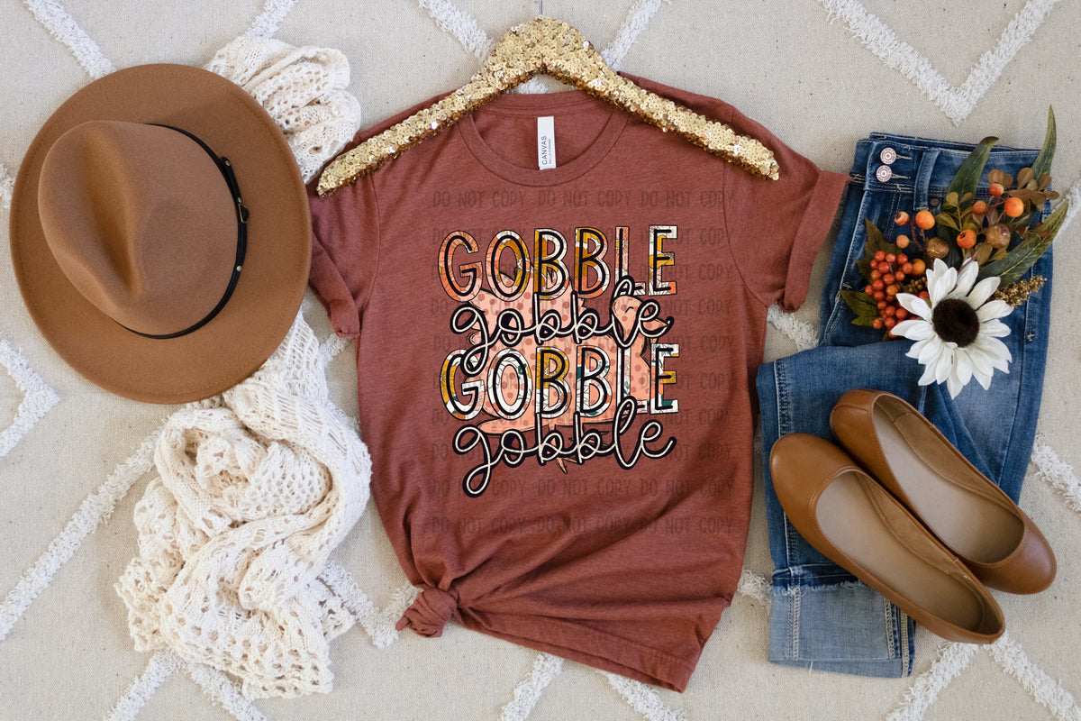 Gobble gobble gobble (colorful with turkey EMD) 112321 DTF TRANSFER