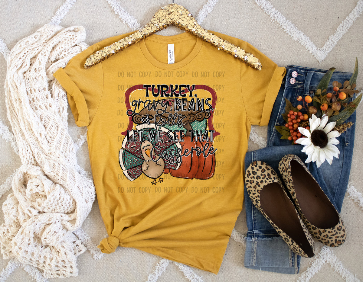 Turkey gravy beans and rolls let me see that casserole (EMD) 112159 DTF TRANSFER