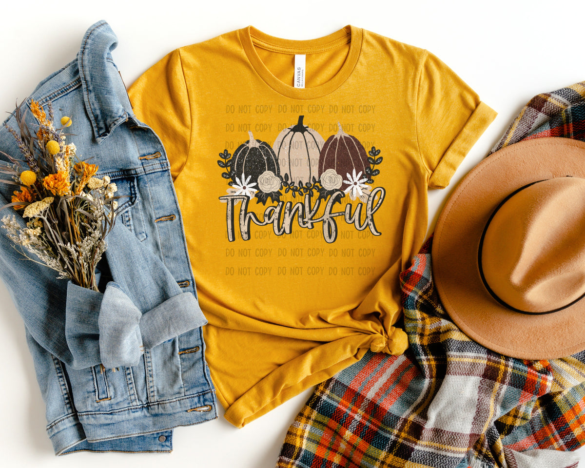 Thankful (black/beige/brown pumpkins) 112219 DTF TRANSFER