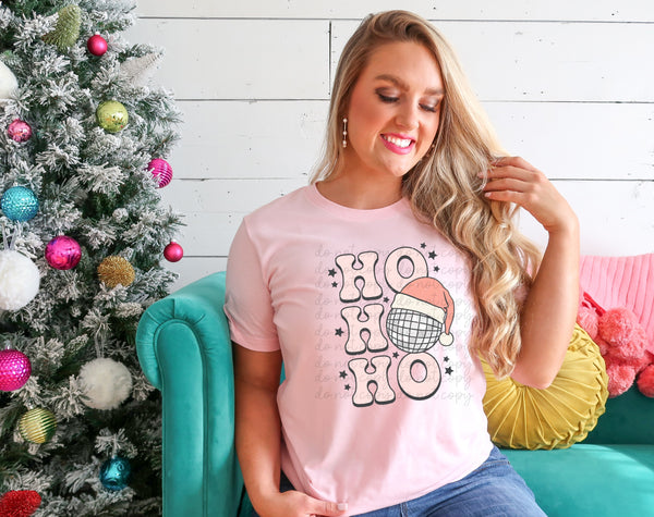 Ho ho ho pink with disco ball and hat 1110 DTF TRANSFER
