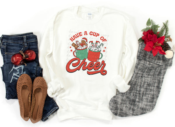 Have a cup of Cheer (red/green cocoa cups) distressed 8542 DTF TRANSFER