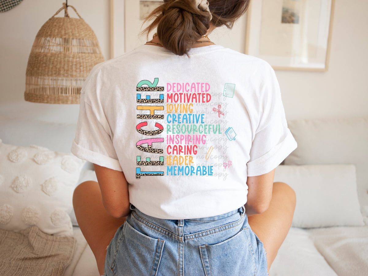 Teacher dedicated motivated loving creative 112200 DTF TRANSFER