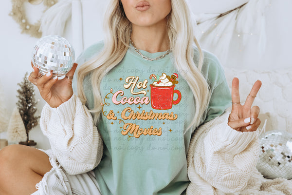 Hot cocoa & Christmas movies (red cup with gingerbread and candy cane) distressed 8623 DTF TRANSFER