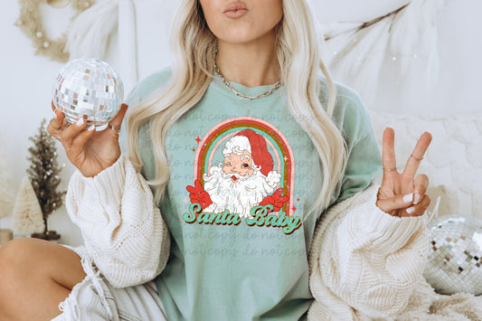 Santa baby retro santa with rainbow distressed 8641 DTF TRANSFER