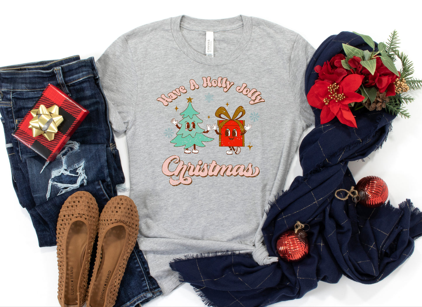 Have a holly jolly Christmas (tree and gift) distressed 8618 DTF TRANSFER