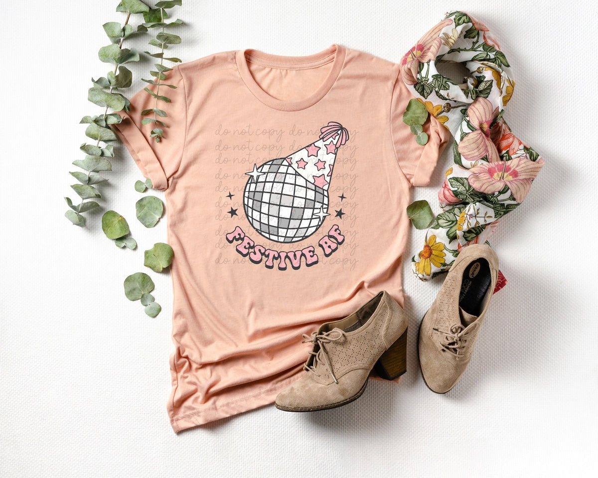 Festive AF pink disco ball 112371 DTF TRANSFER