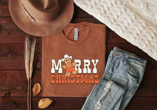 Merry Christmas (gingerbread with cowboy hat) 8599 DTF TRANSFER