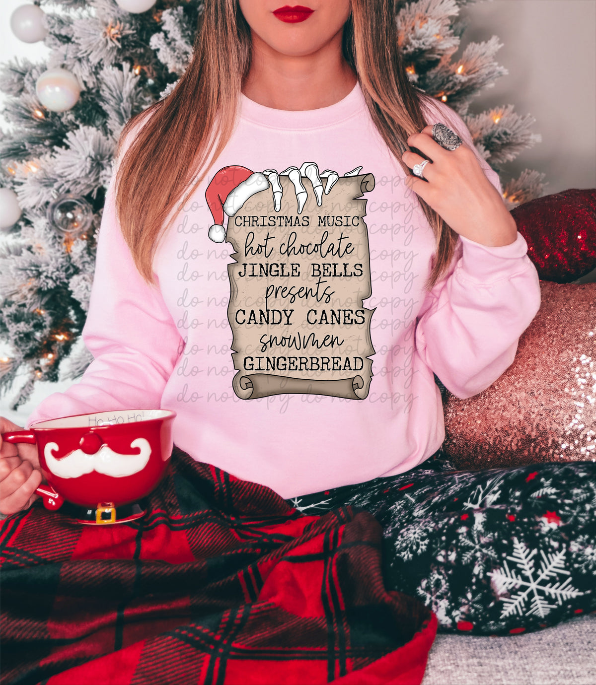 Christmas music hot chocolate jingle bells presents candy canes list with skull hand 112671 DTF TRANSFER