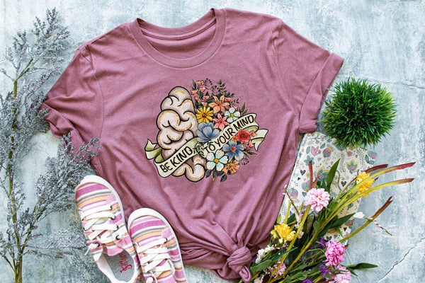 Be kind to your mind colorful brain with florals DTF TRANSFER