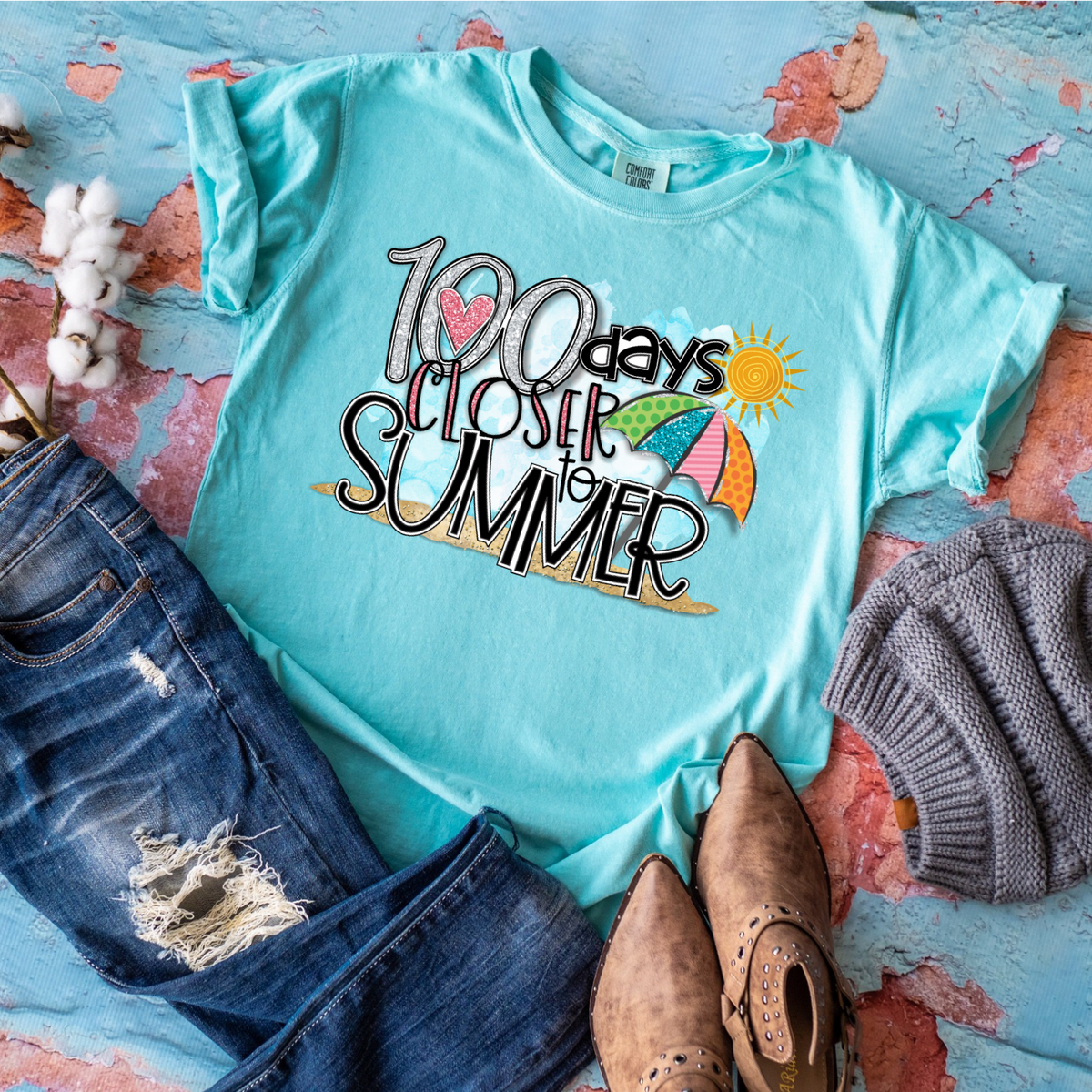 100 days closer to summer with pink heart 098 DTF transfer