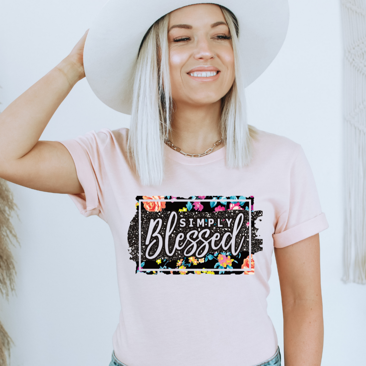 Simply blessed black background DTF TRANSFER