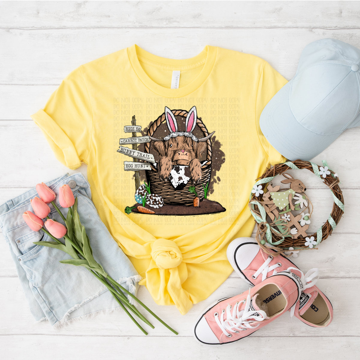 Easter cow in basket DTF TRANSFER