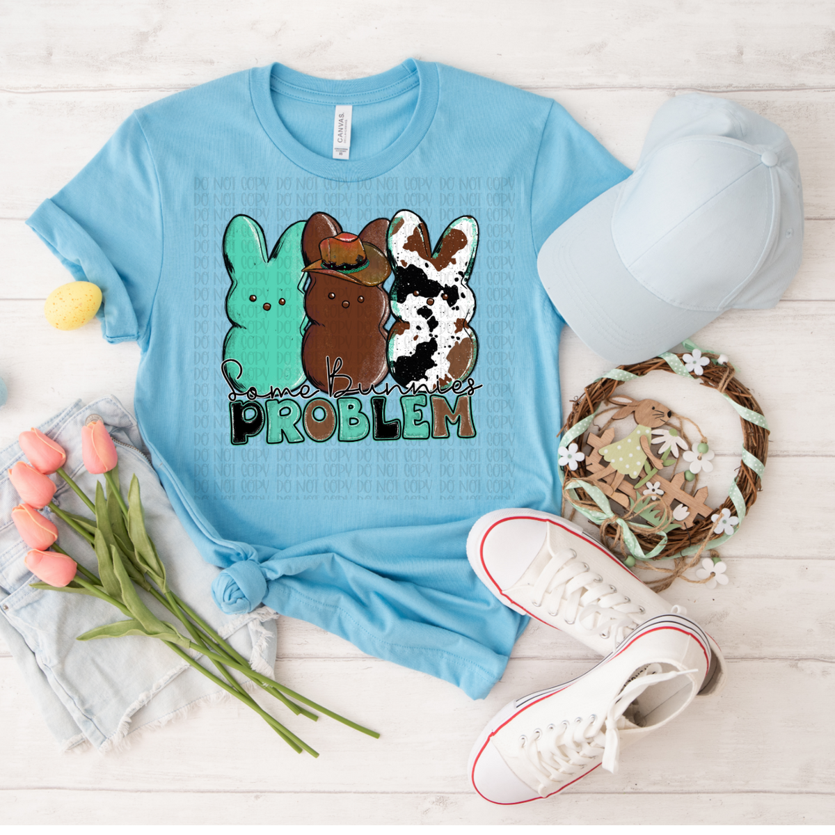 Some bunnies problem western cowhide and cowboy hat DTF TRANSFER