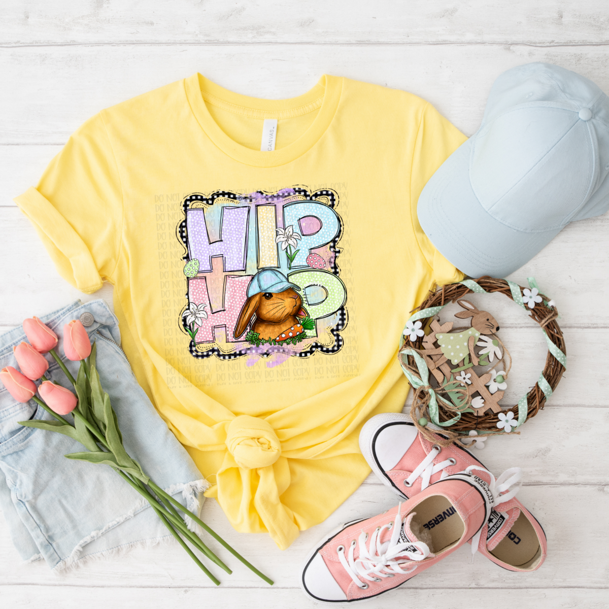 Hip hop (purple pink yellow green with bunny) DTF TRANSFER