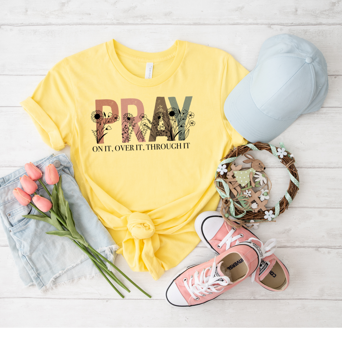 Pray on it. Over it. Through it. With flowers DTF TRANSFER