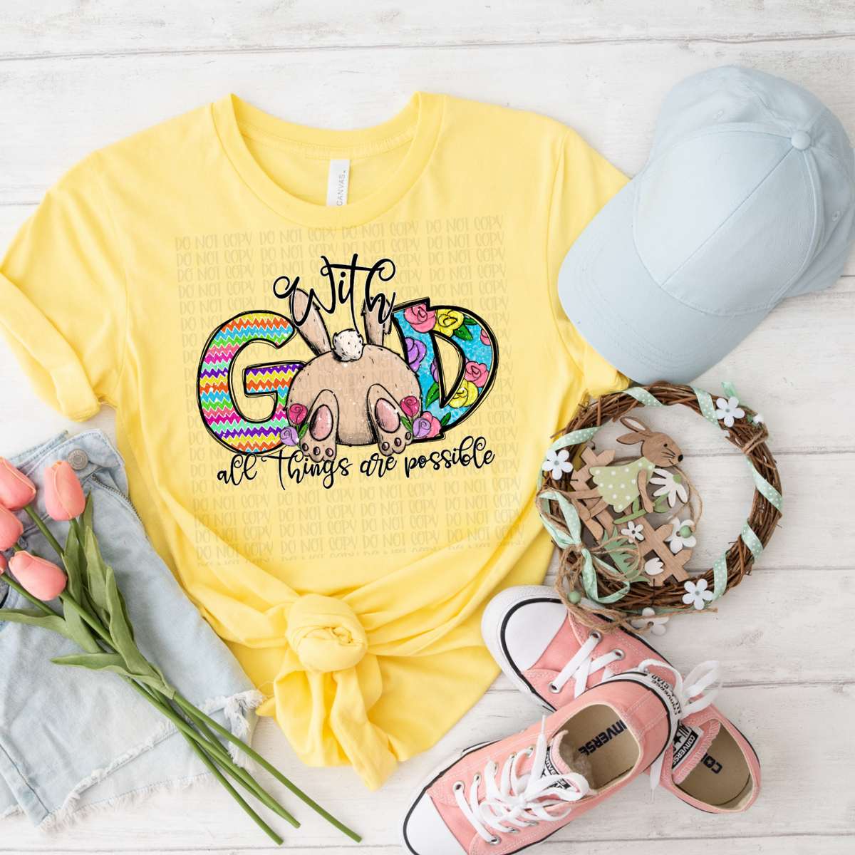 With God all things are possible Bunny butt DTF TRANSFER