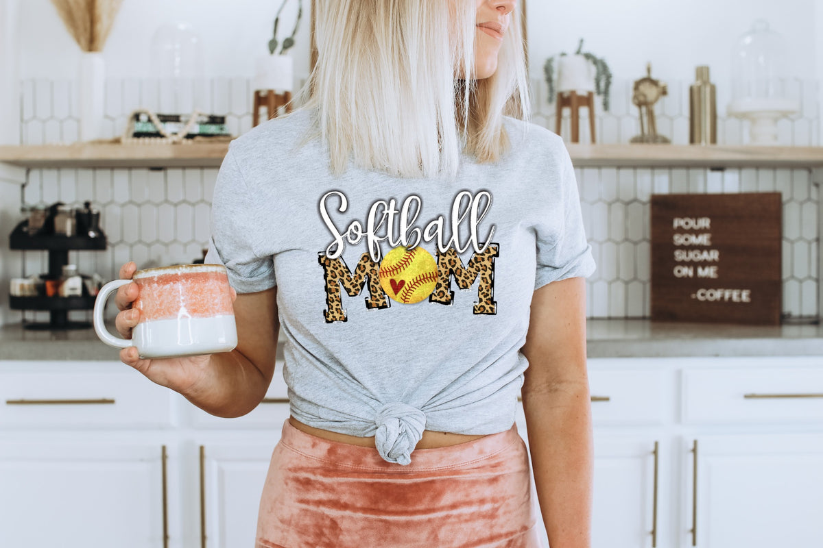Softball mom (leopard mom yellow softball with heart)DTF TRANSFER
