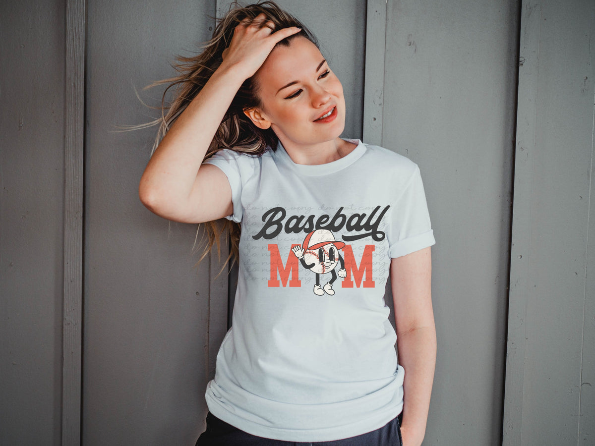 Baseball mom WHITE ball with cap 112777 DTF TRANSFER