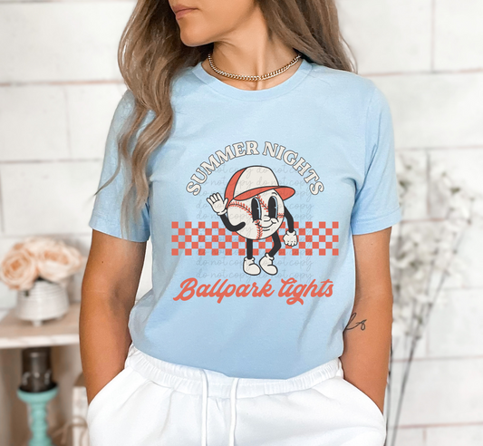 Summer nights ballpark lights WHITE BASEBALL DTF TRANSFER