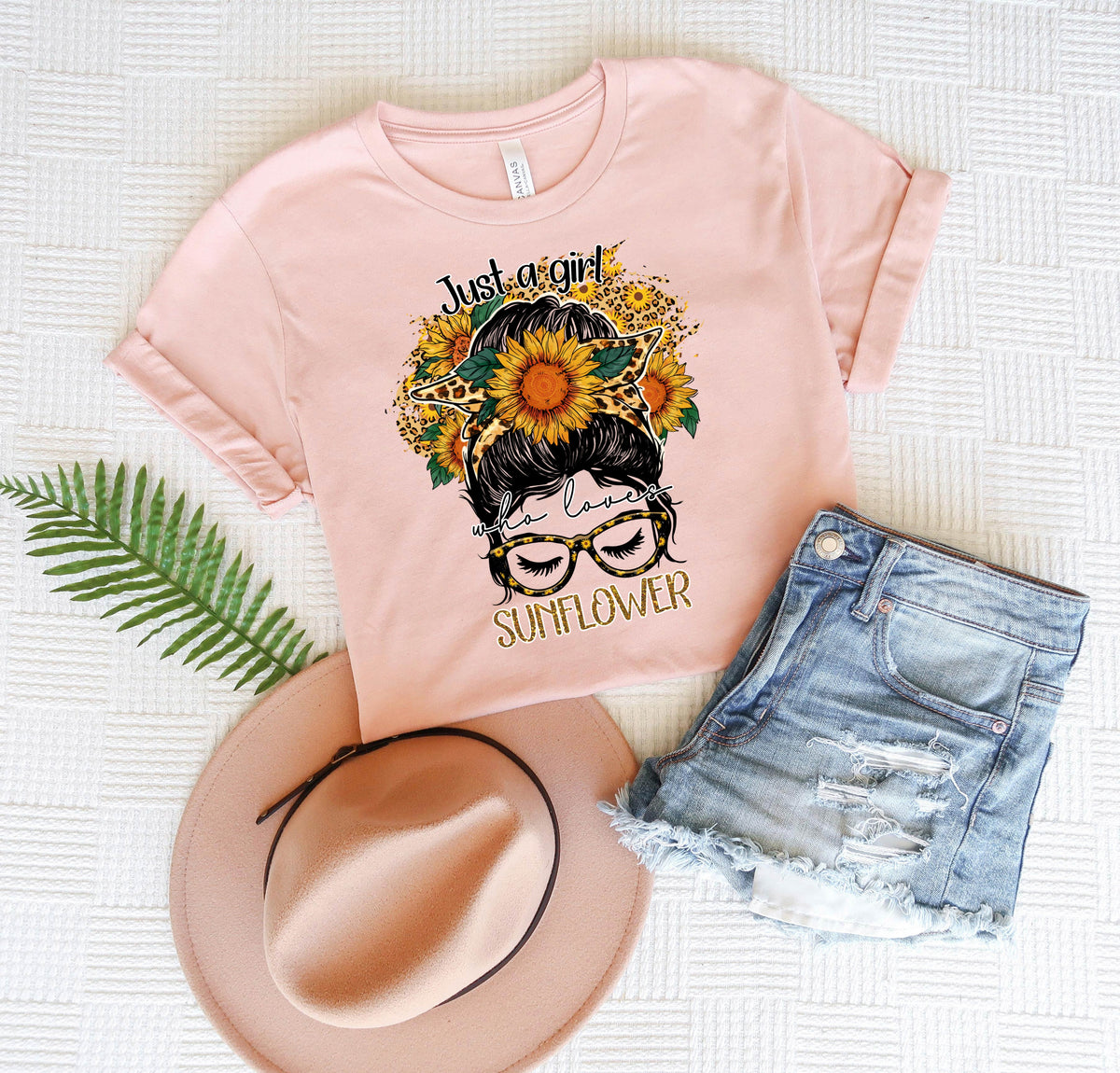 Just a girl who loves sunflower messy bun with sunflowers 75498 DTF transfer