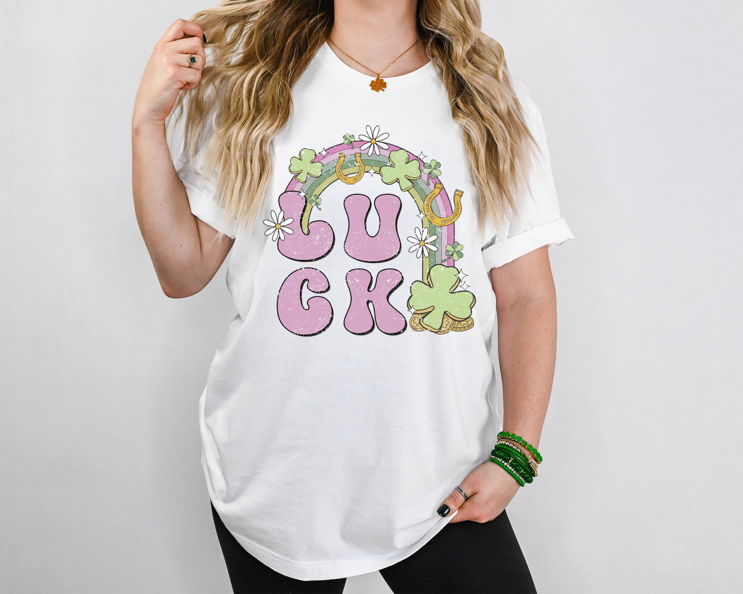 Lucky (purple font rainbow with clovers 75782 DTF transfer