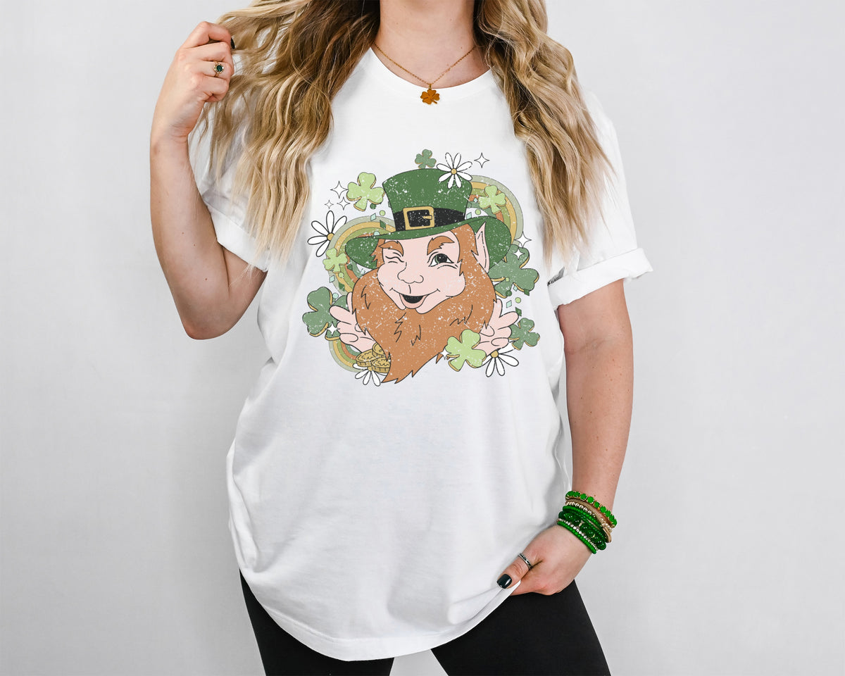 St. Patrick's Day Leprechaun with clovers retro 75412 DTF transfer