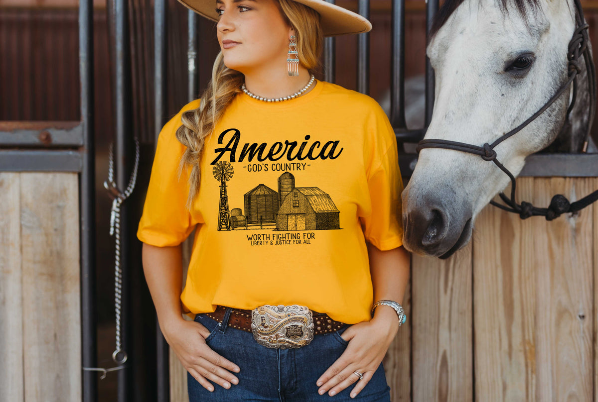 America God's country worth fighting for liberty and justice for all country scene 112183 DTF transfer