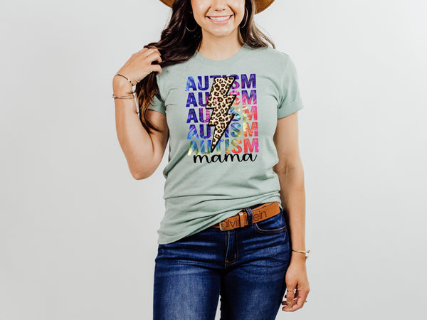 Autism MAMA STACKED rainbow colore leopard bolt DTF transfer