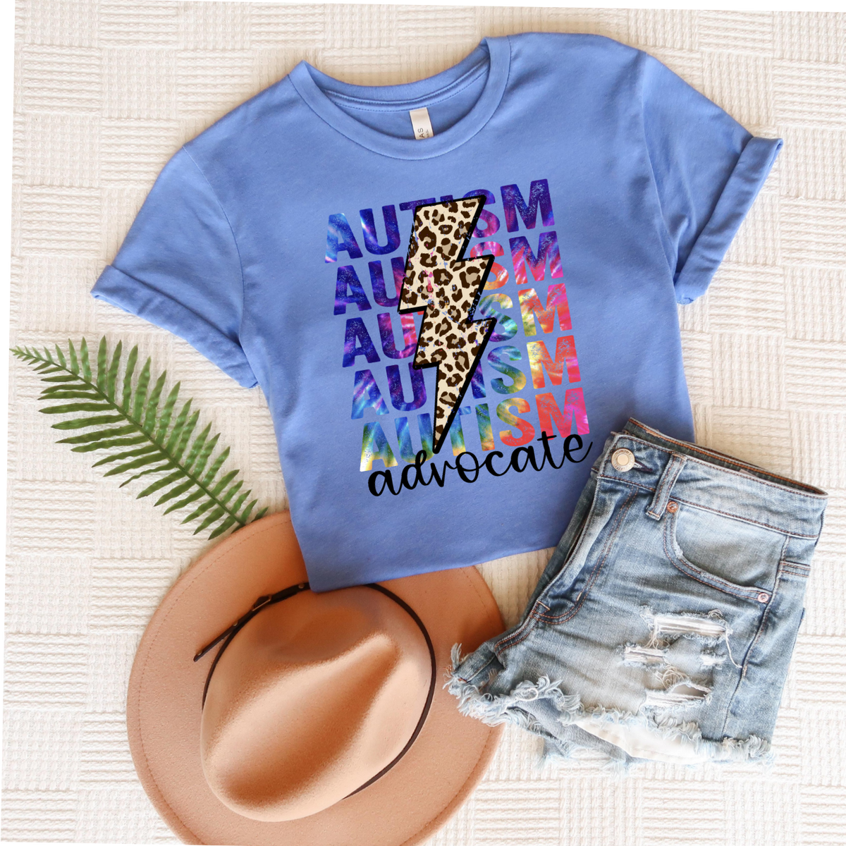 Autism ADVOCATE STACKED rainbow colore leopard bolt DTF transfer