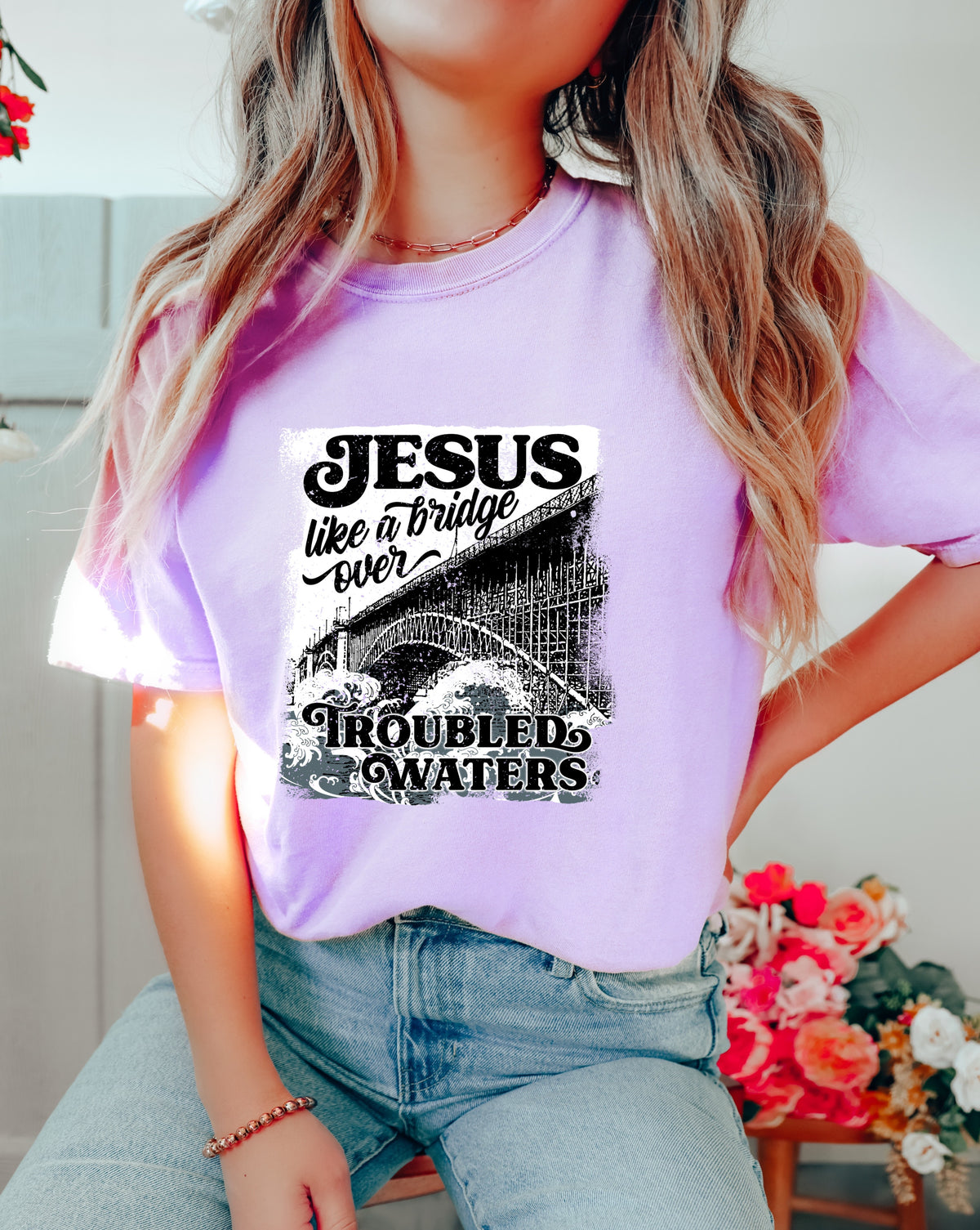 Jesus like a bridge over troubled waters DTF Transfer