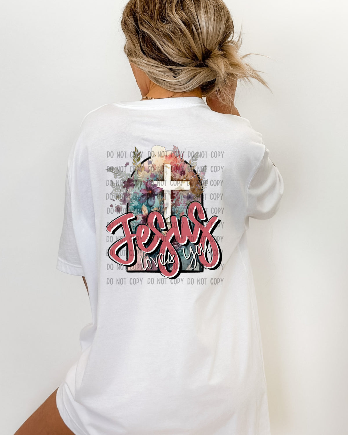 Jesus loved you floral arch white cross DTF Transfer