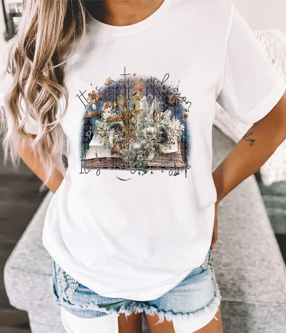 It's not a religion it's a relationship cross Bible florals DTF TRANSFER