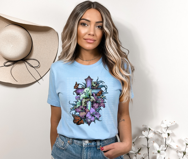 Purple cross with colorful florals DTF TRANSFER