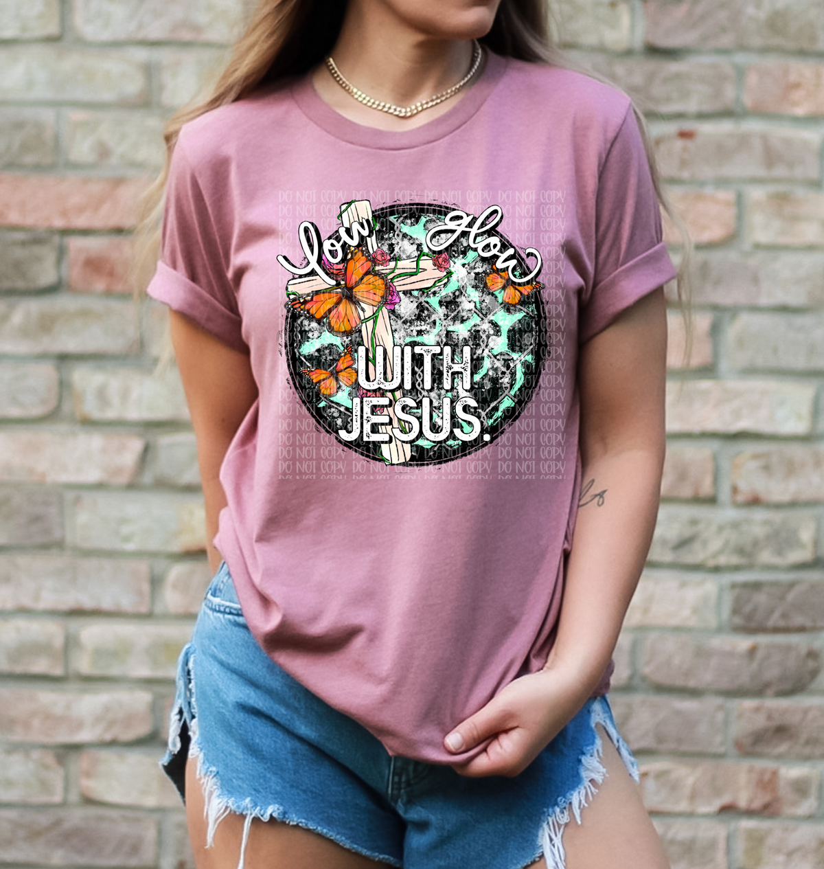 You glow with Jesus circle cross with butterflies DTF TRANSFER
