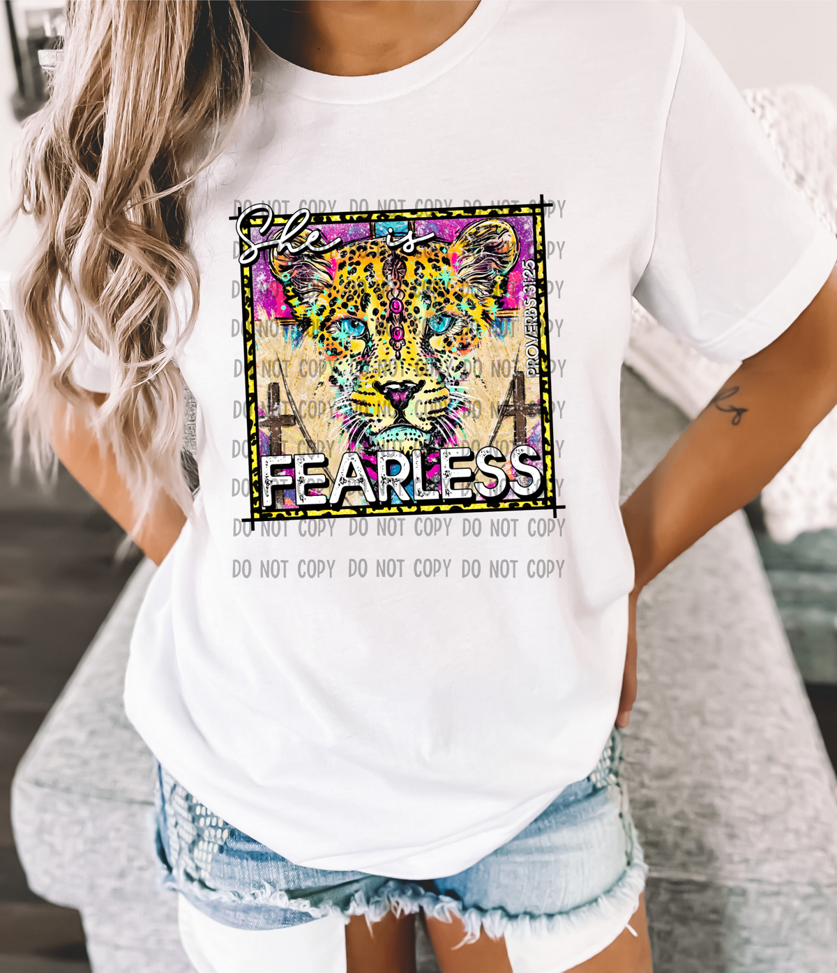 She is fearless colorful tiger square DTF TRANSFER