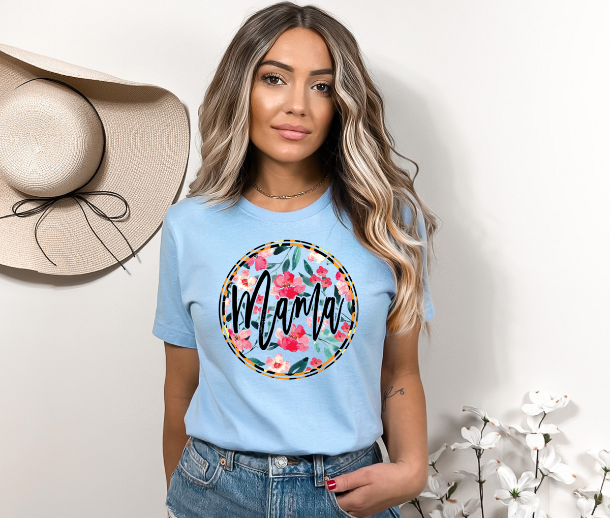 MAMA circle floral leopard outline DTF TRANSFER