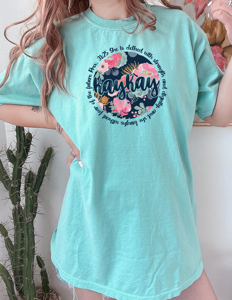 KAYKAY floral circle she is clothed with strength DTF transfer