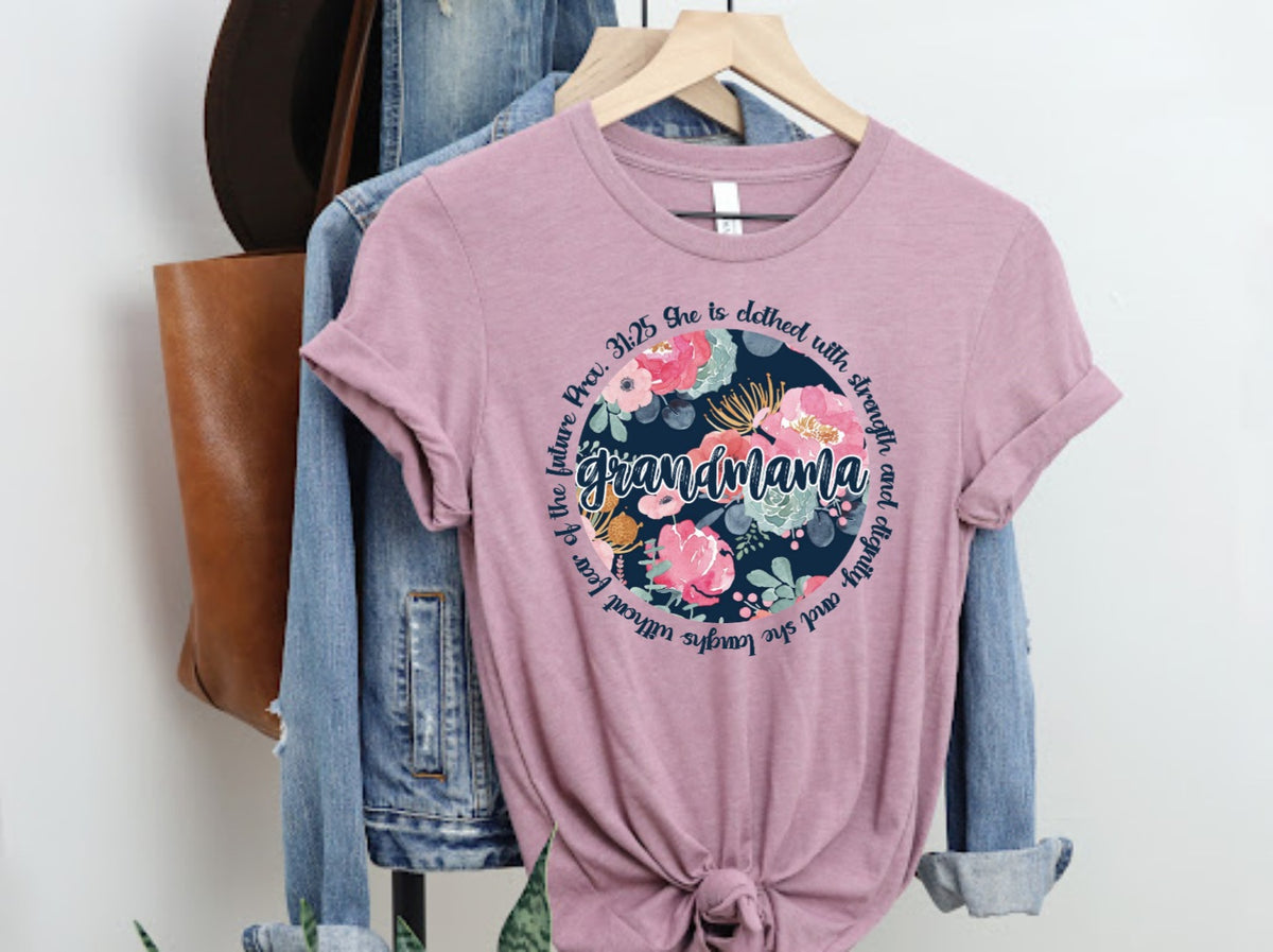 GRANDMAMA floral circle she is clothed with strength DTF transfer
